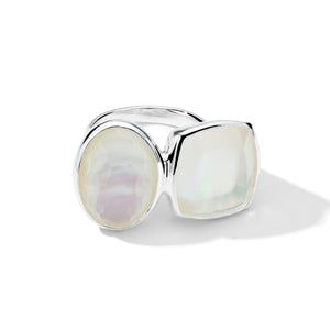 Sterling Silver Large Oval Stone Mixed-Cut Cushion Ring