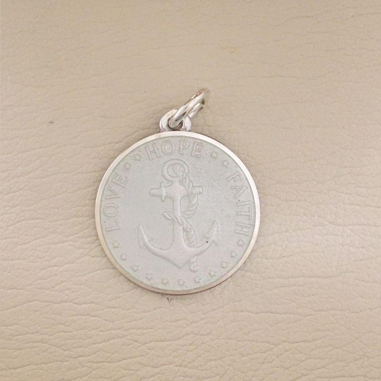 White Dime Enameled Anchor Pendant Necklace