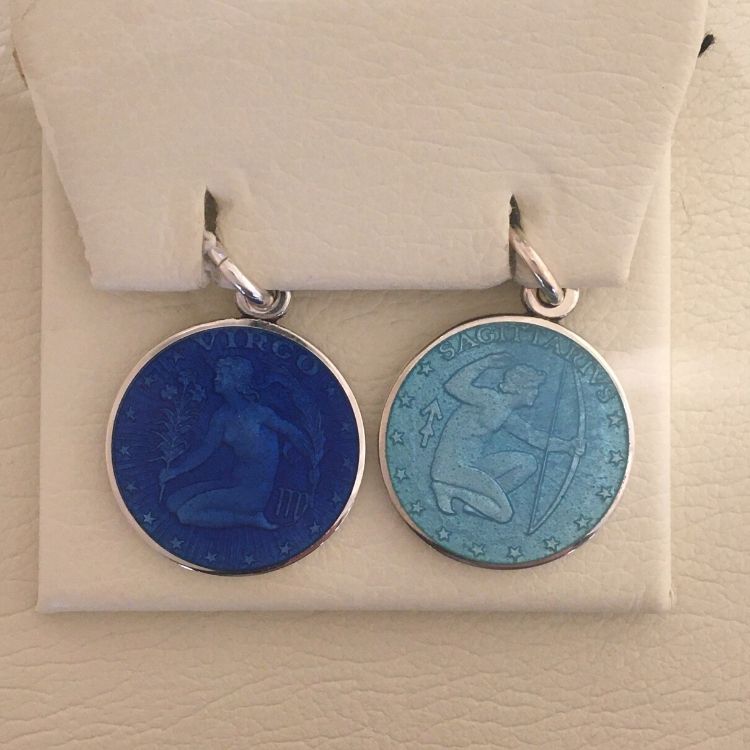 Sagittarius & Virgo Enameled Pendants 