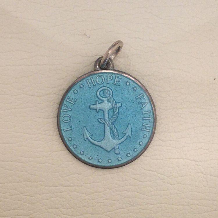 Aqua Enameled Anchor Pendant