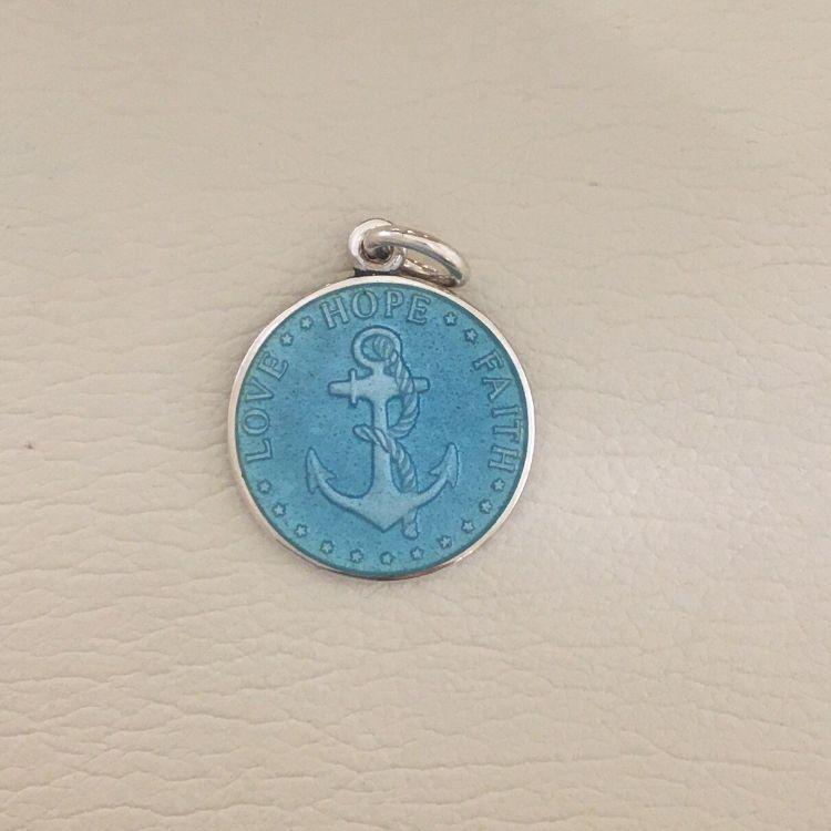 Aqua Enameled Anchor Pendant