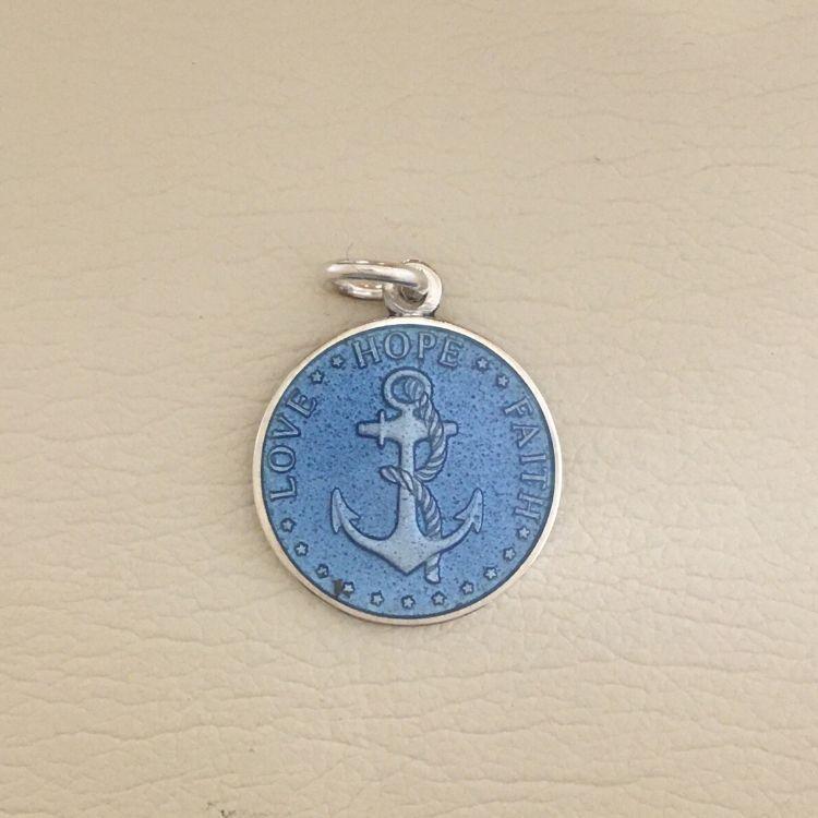 French Blue Enameled Anchor Pendant