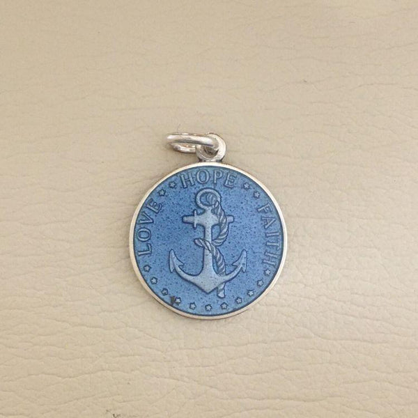 French Blue Enameled Anchor Pendant