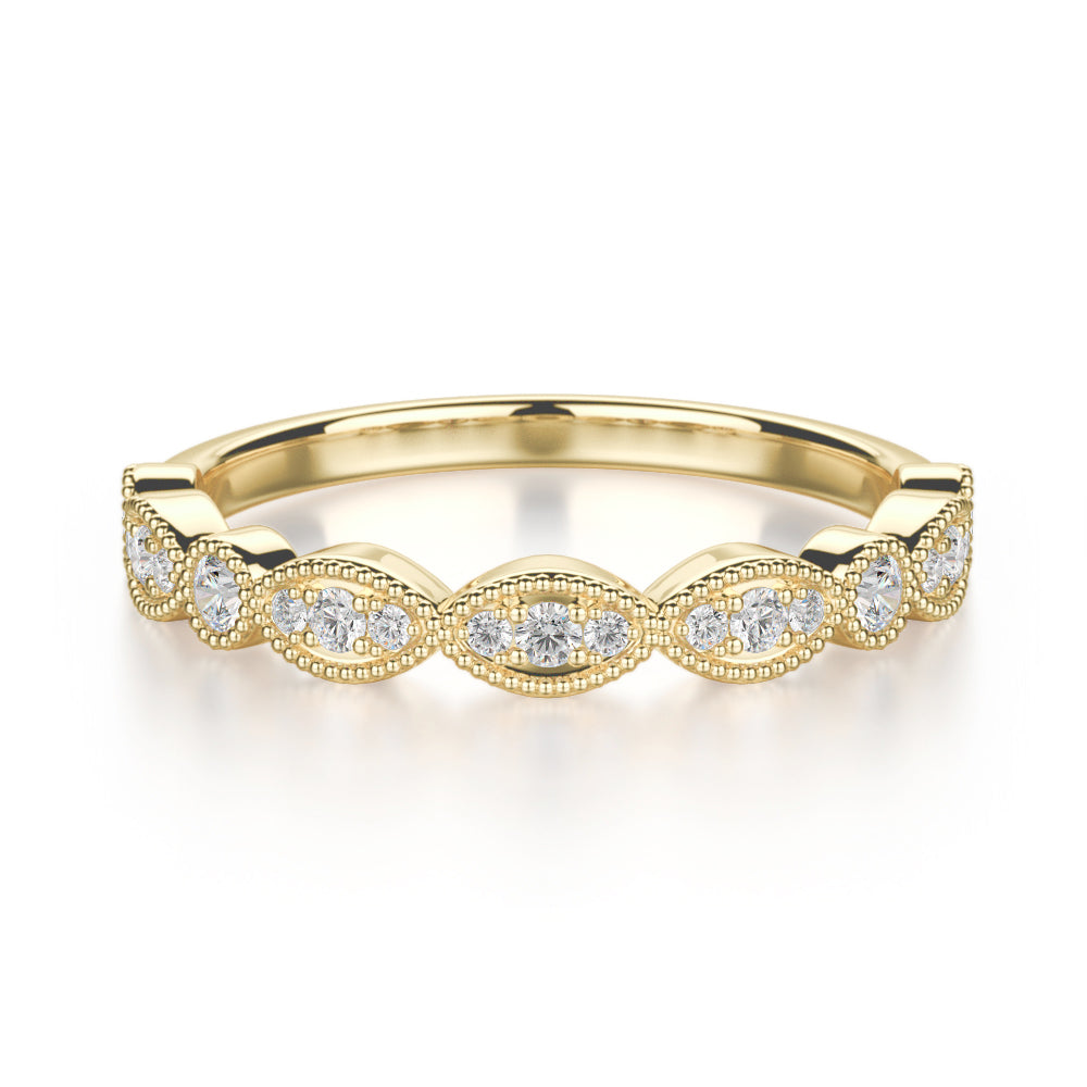 Juniper Wedding Band - Diamonds - Anniversary Band - Yellow Gold