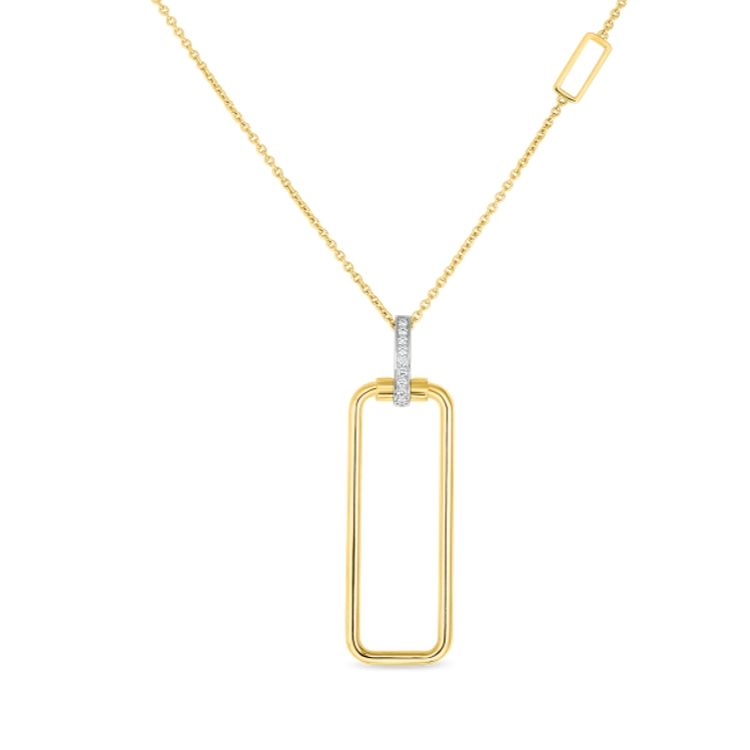 Roberto Coin Classique Parisienne Rectangle Pendant in 18k Yellow gold featuring diamodns set in 18k white gold