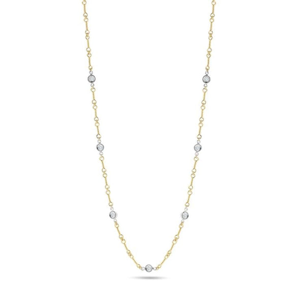 Roberto Coin Diamonds by the Inch 7 Diamond Station Necklace "Dog Bone" in 18k Yellow Gold