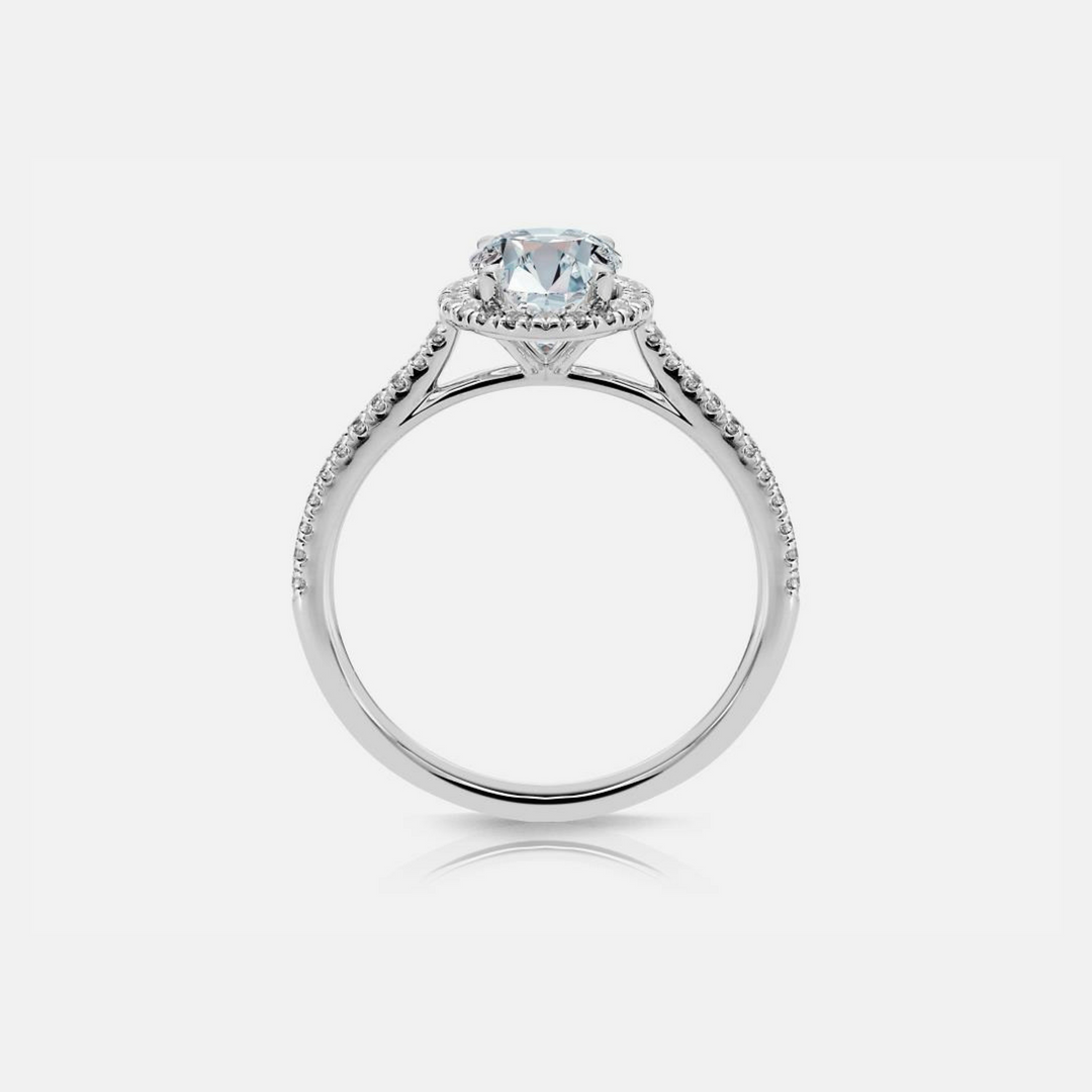 Leslie Engagement Ring Mounting - White Gold - Diamond Halo - Oval Cut Center Stone