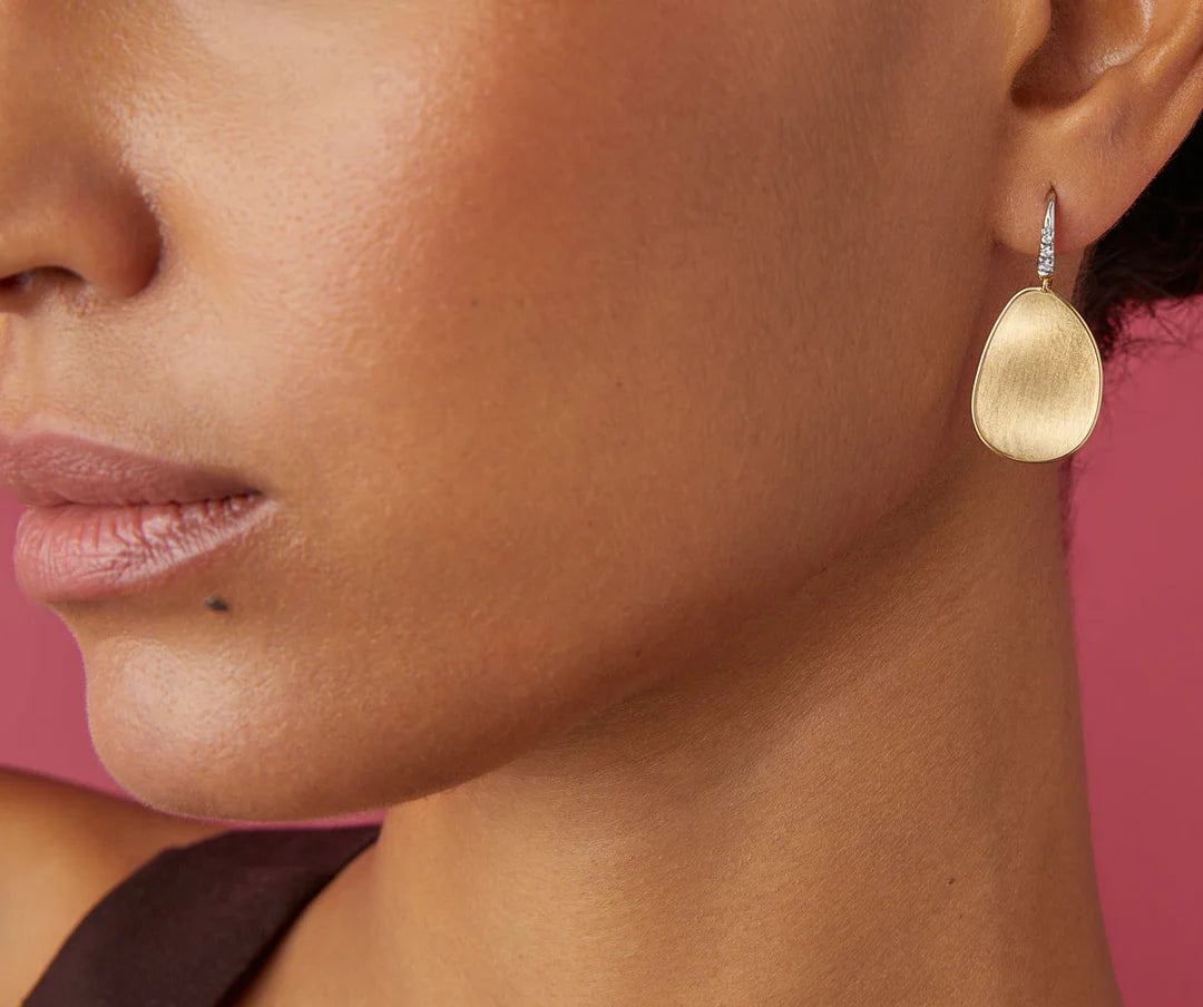 LUNARIA 
18K Yellow Gold Petal Drop Earrings With Diamonds, Medium on model