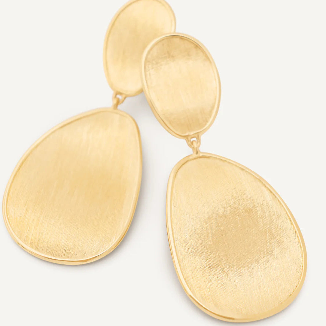 Marco Bicego Lunaria Small Double Drop Hoops in Brushed yellow gold details