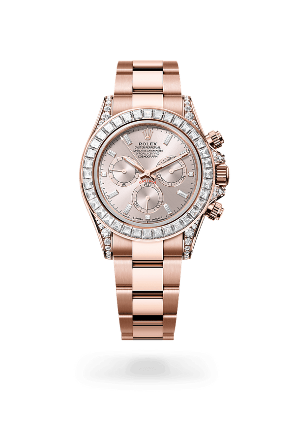 rolex Cosmograph Daytona in 18 kt Everose gold with lugs set with diamonds, M126595TBR-0001 - Schwanke-Kasten Jewelers