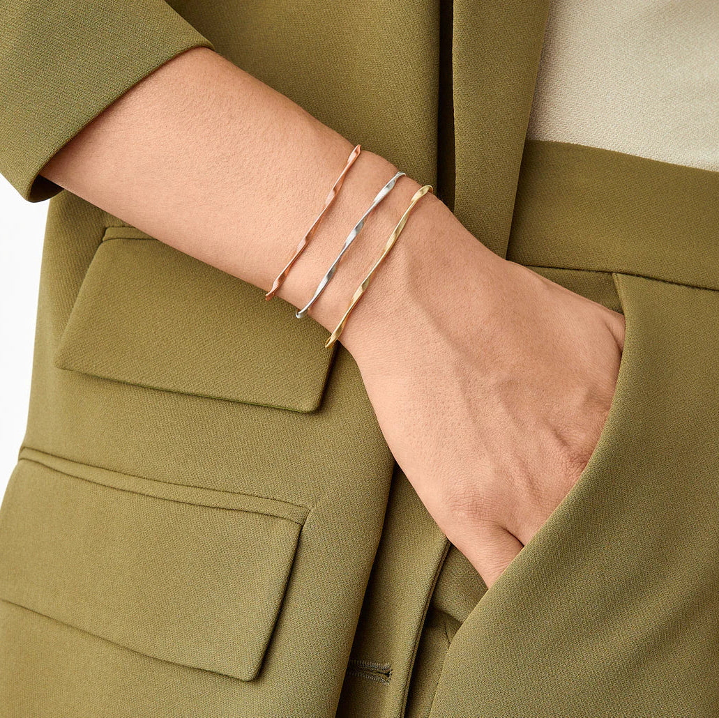 Marco Bicego Marrakech Twisted 18ky Gold Bracelet available at Schwanke-Kasten Jewelers in Milwaukee, Wisconsin. on model