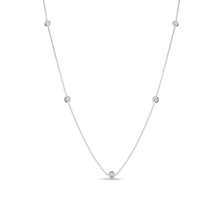 Roberto Coin 5 Bezel Set Diamond Necklace in 18k White Gold