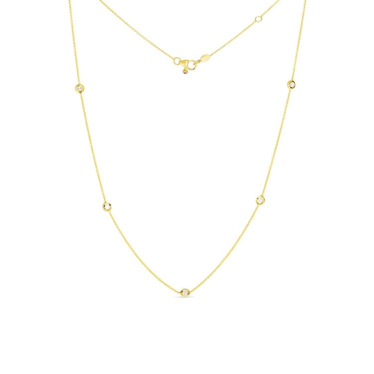 Roberto Coin 5 Bezel Set Diamond Necklace in 18k Yellow Gold