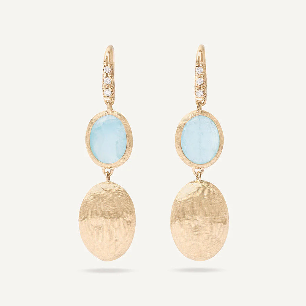 Marco Bicego Sivglia french hook earrings in 18k yellow gold with aquamarine station and gold station, adorned with diamonds OB1289-AB_AQ01_Y_02
