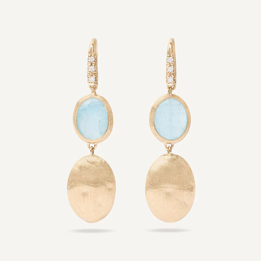 Marco Bicego Sivglia french hook earrings in 18k yellow gold with aquamarine station and gold station, adorned with diamonds OB1289-AB_AQ01_Y_02