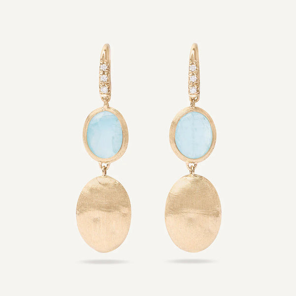 Marco Bicego Sivglia french hook earrings in 18k yellow gold with aquamarine station and gold station, adorned with diamonds OB1289-AB_AQ01_Y_02
