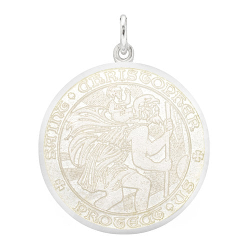 White Sterling Silver St. Christopher Medal Pendant Necklace