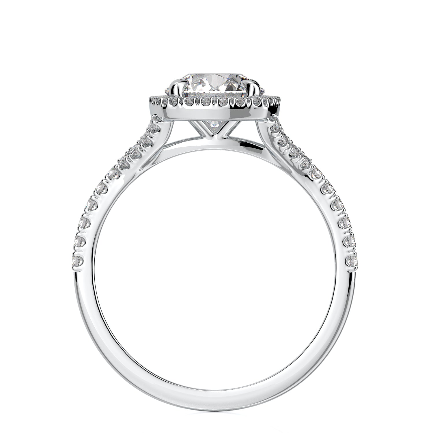 Adrianna Engagement Ring Mounting - Diamond Halo, Split Shank, Oval Center Stone, White Gold