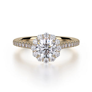 Alcyone Engagement Ring Mounting - Diamond Halo, Round Brilliant, Yellow Gold