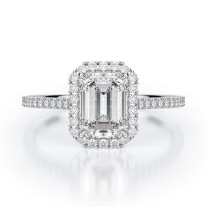 Calliope Engagement Ring - Emerald Cut - Solitaire - Diamond Halo - White Gold