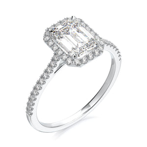 Calliope Engagement Ring - Emerald Cut - Solitaire - Diamond Halo - Platinum