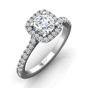 FlyerFit 14k White Gold Round Brilliant Cut Diamond Engagement Ring with Micropave Set Diamond Halo and Side Stones made by Martin Flyer