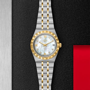 Tudor Royal 34mm M28403-0007 Mother of Pearl Diamond Dial, Steel & Yellow Gold flat background