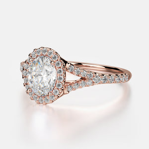 Adrianna Engagement Ring Mounting - Diamond Halo, Split Shank, Oval Center Stone, Pink Gold