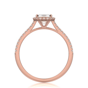 Calliope Engagement Ring - Emerald Cut - Solitaire - Diamond Halo - Rose Gold