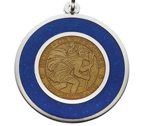 Blue & Gold "Brewers" Sterling Silver St. Christopher Pendant Necklace
