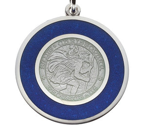 Blue & White Sterling Silver St. Christopher Pendant Necklace