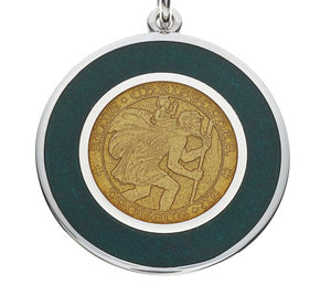 Green & Gold "Packers" Sterling Silver St. Christopher Medal Pendant Necklace