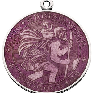 Lavender Sterling Silver St. Christopher Medal Pendant Necklace