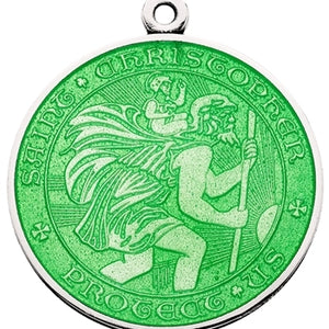 Light Green Sterling Silver St. Christopher Medal Pendant Necklace