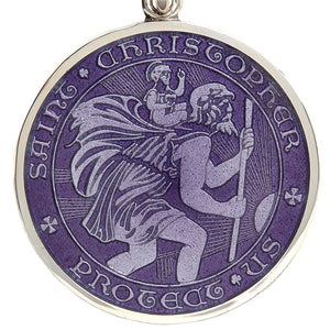 Purple Sterling Silver St. Christopher Medal Pendant Necklace