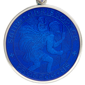 Royal Blue Sterling Silver St. Christopher Medal Pendant Necklace