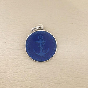 Royal Blue Enameled Anchor Pendant - Dime Size
