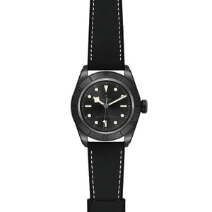 Black Bay 41mm Ceramic hybrid rubber and leather strap flat