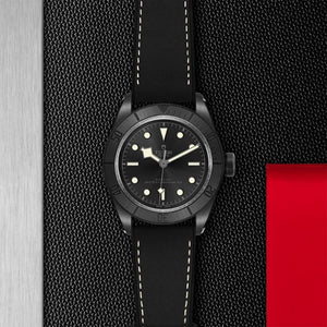Black Bay 41mm Ceramic hybrid rubber and leather strap flat background 