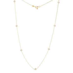 7 diamond bezel set necklace in 18k yellow gold