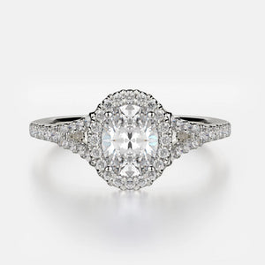 Adrianna Engagement Ring Mounting - Diamond Halo, Split Shank, Oval Center Stone, White Gold