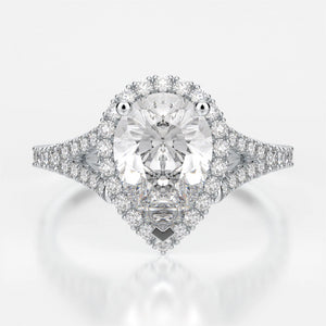 Adrianna Engagement Ring Mounting - Diamond Halo, Split Shank, Pear Cut Center Stone, White Gold