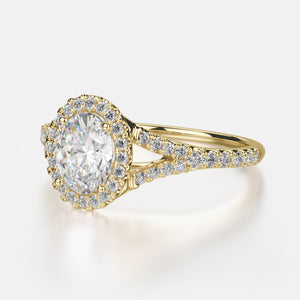Adrianna Engagement Ring Mounting - Diamond Halo, Split Shank, Oval Center Stone, Yellow Gold