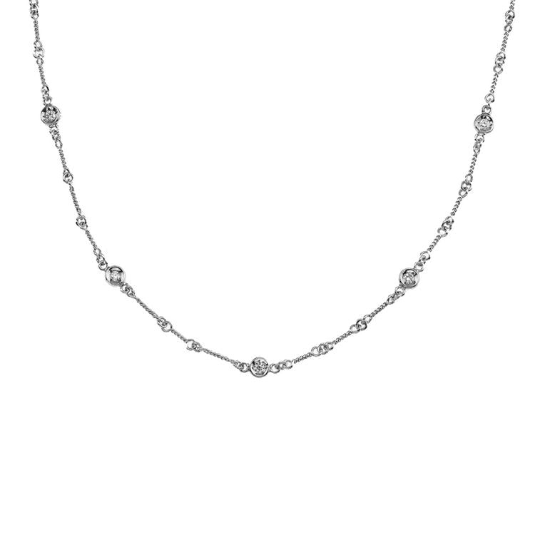 Roberto Coin Diamonds by the Inch 7 Diamond Station Necklace "Dog Bone" in 18k Yellow Gold