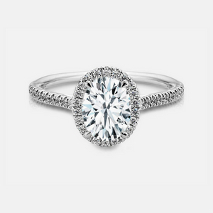 Leslie Engagement Ring Mounting - White Gold - Diamond Halo - Oval Cut Center Stone