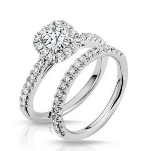 Pippa Diamond Solitare Halo Engagement Ring & Wedding Band - Naledi