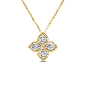 Roberto Coin Large Princess Flower Diamond Pendant Necklace in 18k Yellow Gold