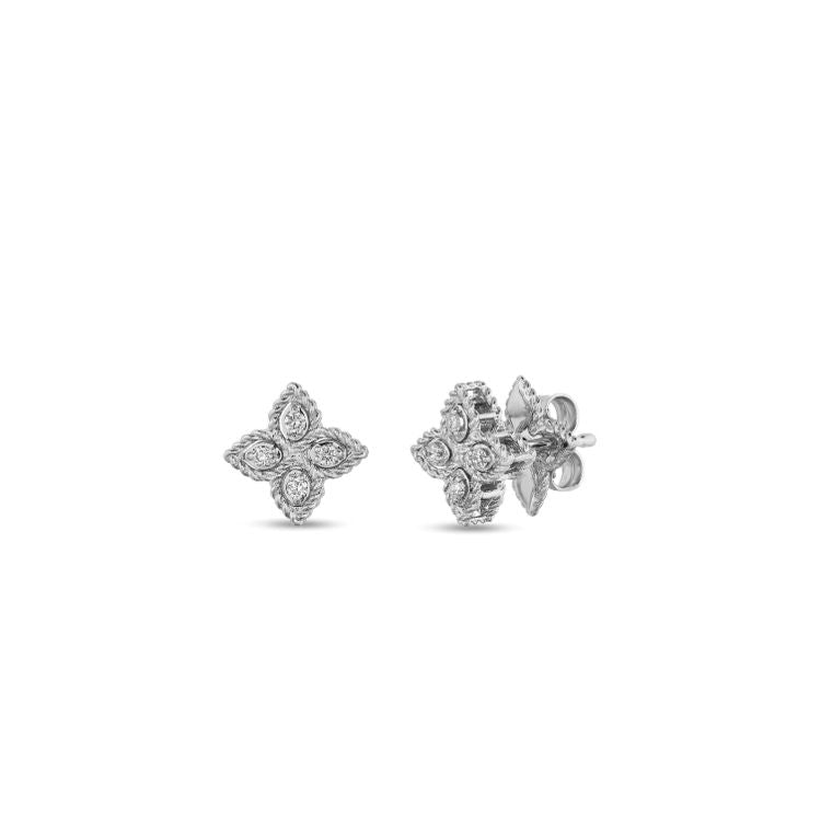 Petite White Gold Diamond Huggie Hoop Earrings | Frassanito Jewelers