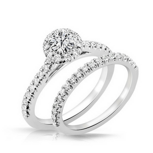 Robyn Diamond Solitare Halo Engagement Ring & Wedding Band - Naledi