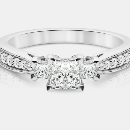 Meena - 14k White Gold 3 Carat Princess Cut 3 Stone Natural Diamond  Engagement Ring @ $5400 | Gabriel & Co.